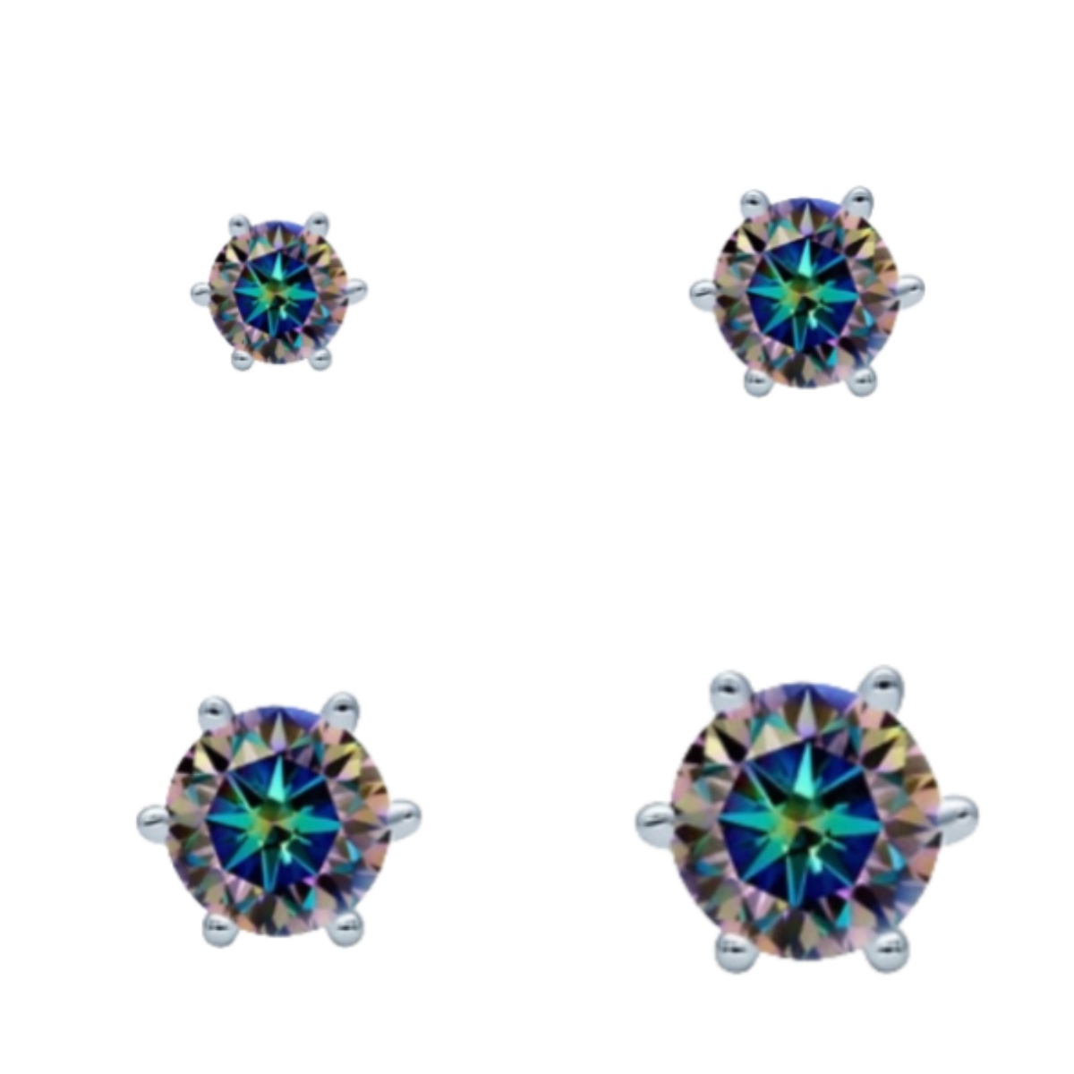 Classic six-prong 925 sterling silver 1/2/4/6CT colorful blue Moissanite stud earrings hot selling High-end style, elegant and fashionable, star style