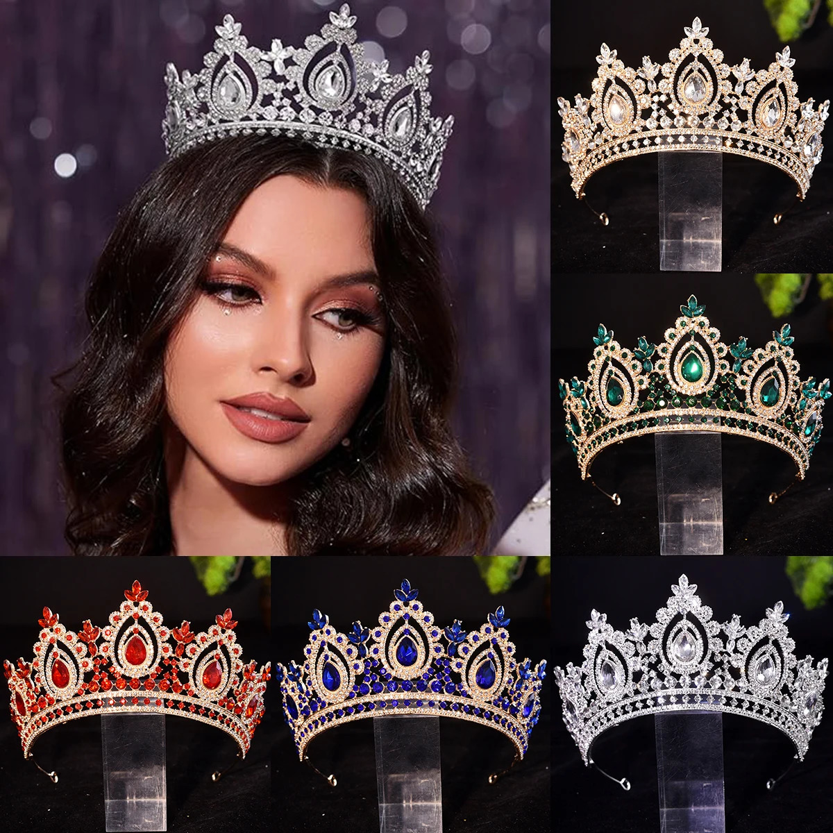 Silver Gold Color Crystal Rhinestone Tiaras And Crowns For Bride Women Princess Diadems Wedding Hair Accessories 250509