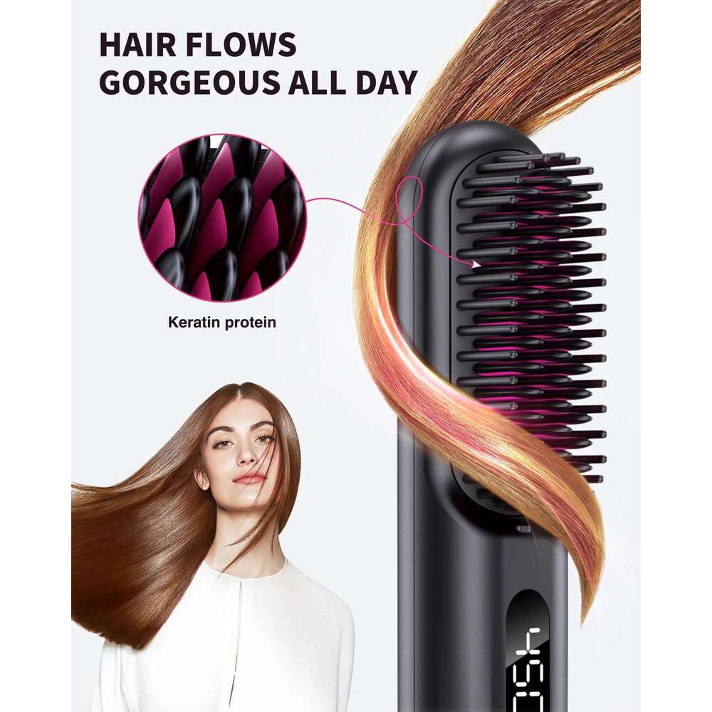 USB Charging Cordless Straightener Brush 10000mAh LED Display Negative Ions Hair Care Ceramic Electric Hot Heating Comb