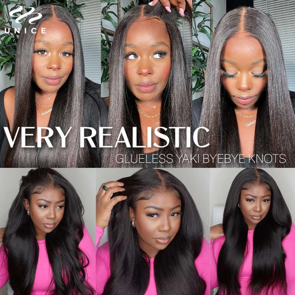 UNICE 5x5 HD Lace Closure Wig Yaki Straight Human Hair 7x5 13x4 Cut Pre Bleached Glueless Wigs 150% Density