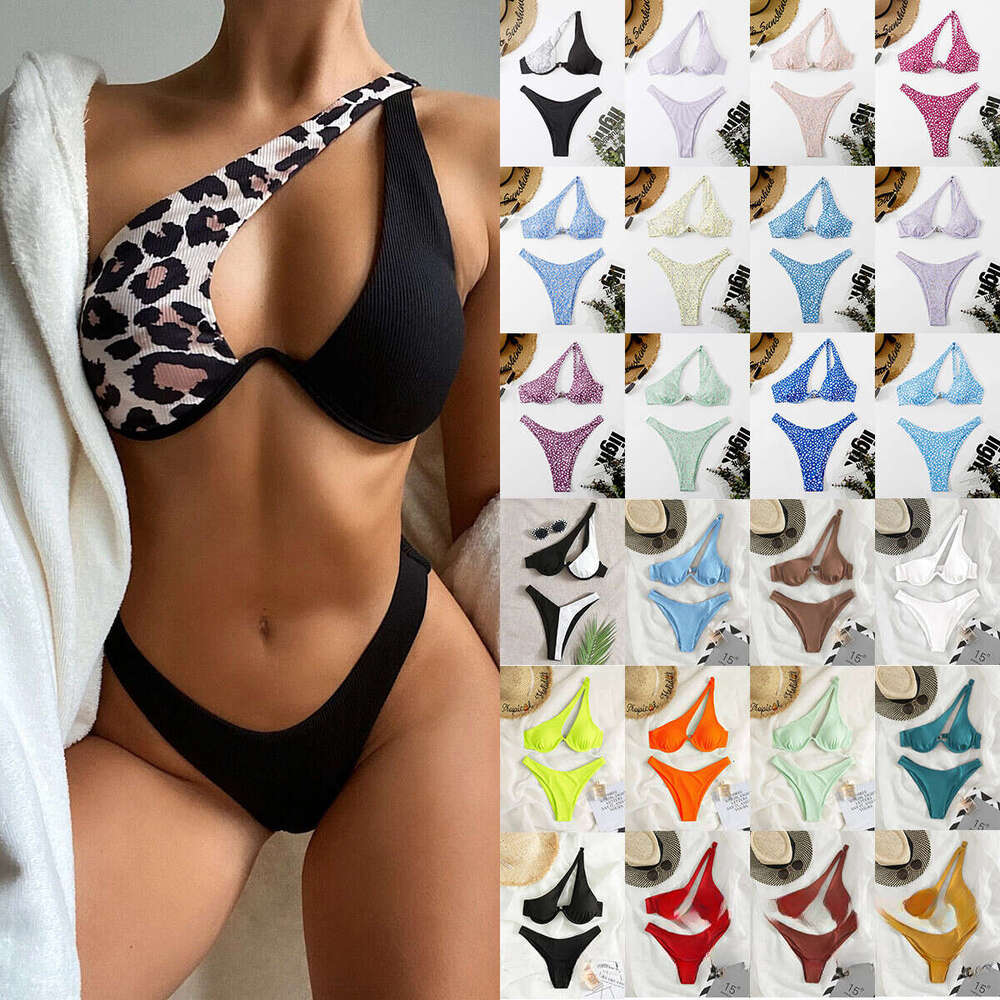 New European and American popular multi-color sexy women's split sinle shoulder steel support bikini BIKINI swimsuit, 2025 new casual versatile f