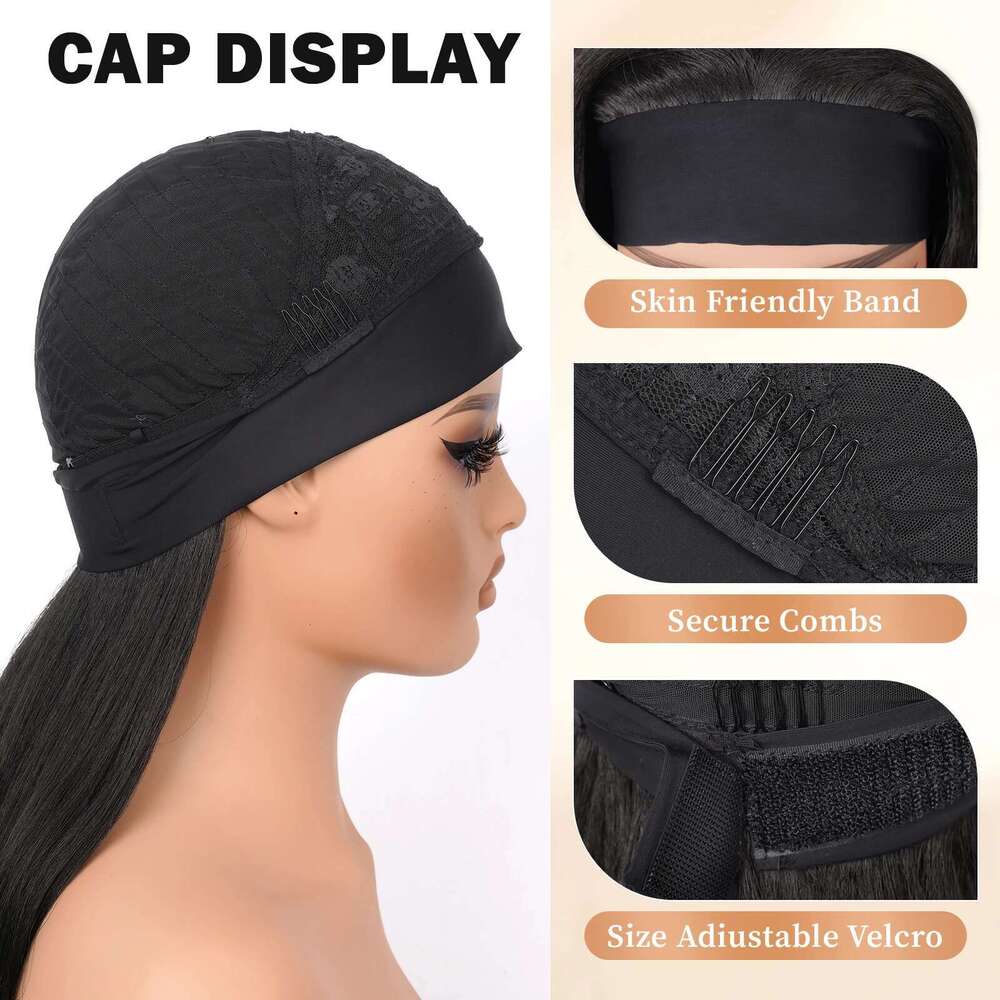 Afro Kinky Headband Curly Ends Synthetic Half Wig for Black Women Yaki Straight Glueless Wigs 200% Density