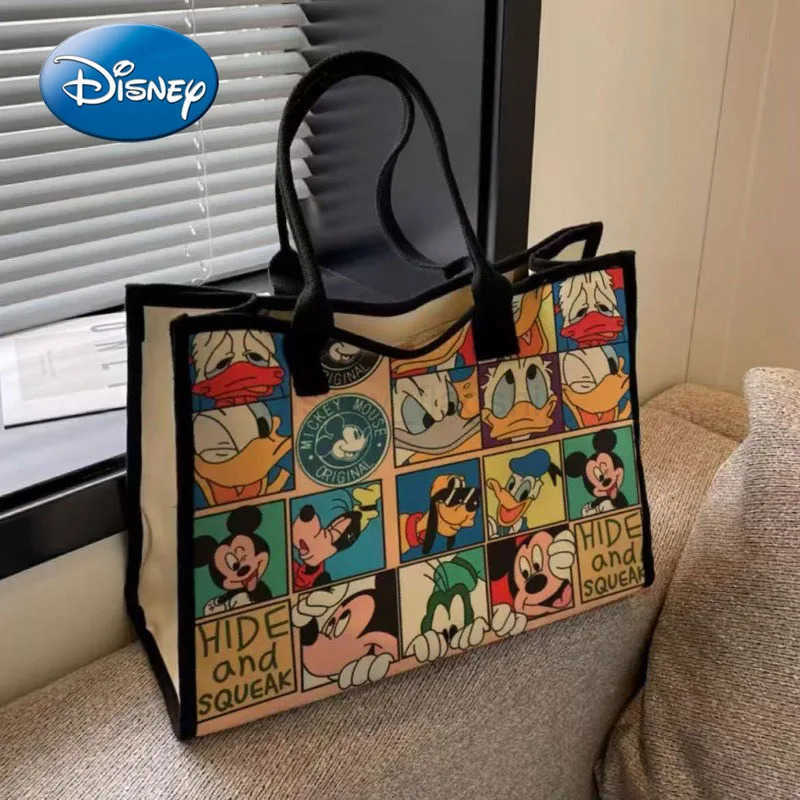 Disney 2025 Disney New Mickey Pluto Large Capacity Womens Canvas Bag Cartoon Casual Shoulder Commuting Mummy BagXJ250515