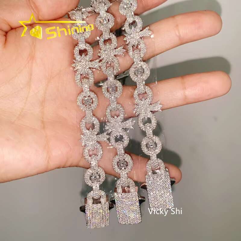 Hip Hop Jewelry 13MM Width 925 Sterling Silver Infinity Moissanite Cuban Bracelet Custom Men Iced Out Cross Moissanite Bracelet