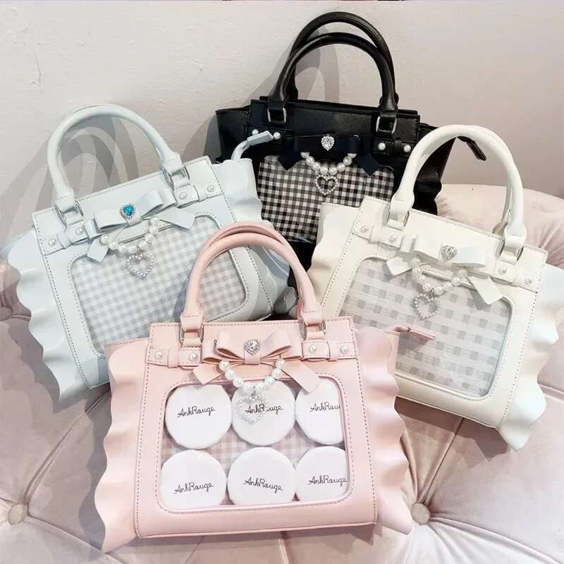 Japanese Lolita Lace PU Bags Women's Commuting Cute Handheld Mommy Small Square Portable Shoulder College Girls Pain Bag