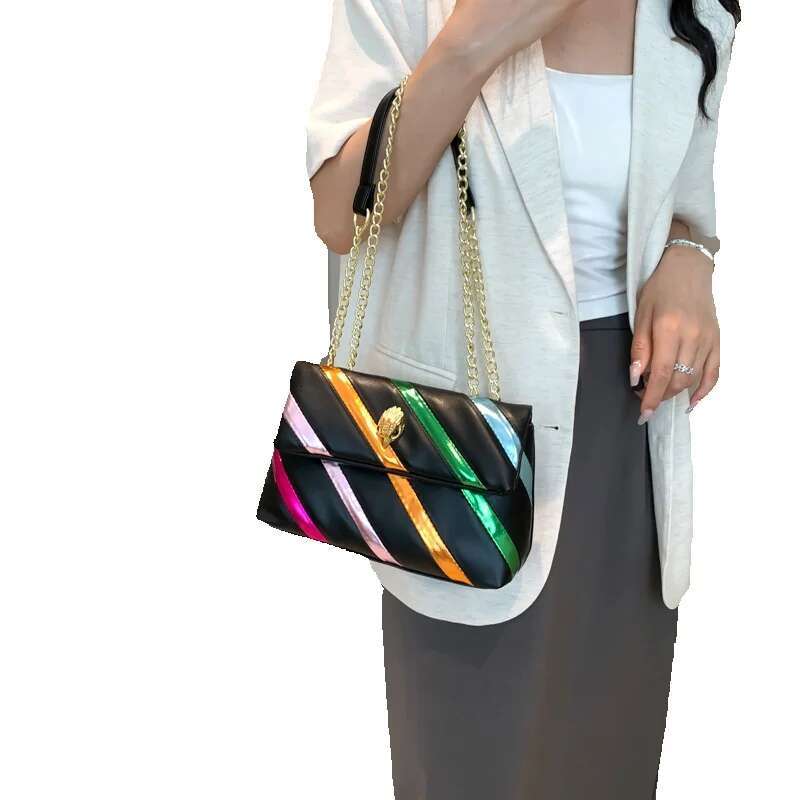 Top brand high-quality new free designer bag for summer new women's spliced color bar chain shoulder crossbody bag