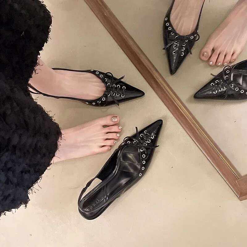 Pointed Toe Female Low Pumps For Women Butterfly-Knot Footwear Slingbacks Fashion Shallow Ladies Thin Heel Shoes