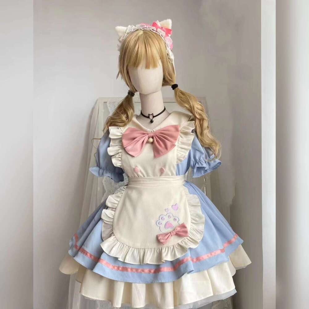 Lovely Soft Girl Costume Bow Dog Short Servant Lolita Sweet Set