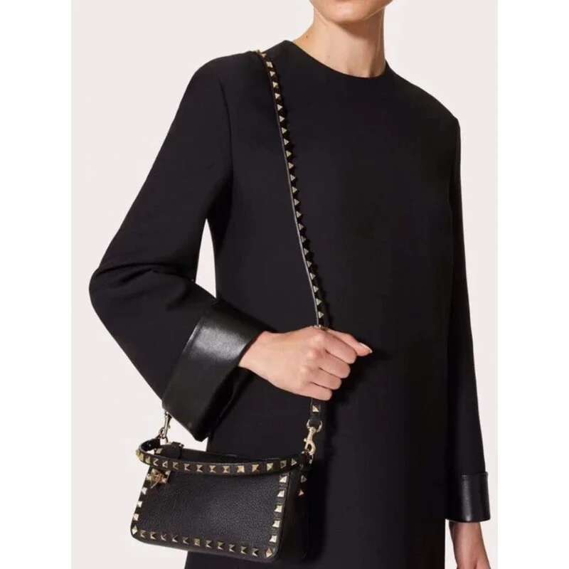 Stud rivet designer black design small crossbody bag fashion leather shoulder messenger women purses and handbags