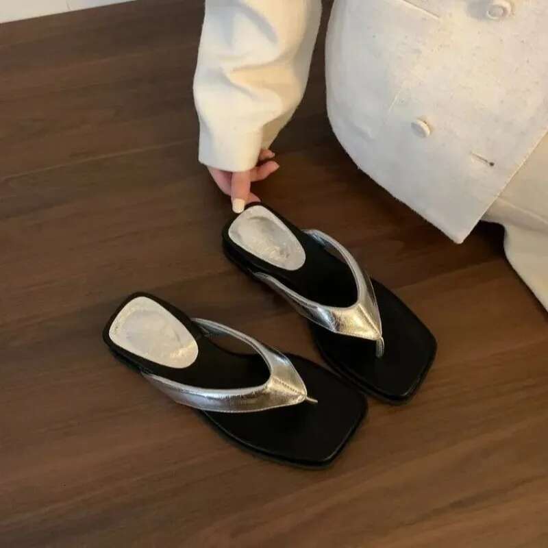 Summer Wedges Flip Flops Mid Heels Clip Toe Designer Slippers Women 2025 New Shoes Fashion Beach Slides Sandalias De Mujer