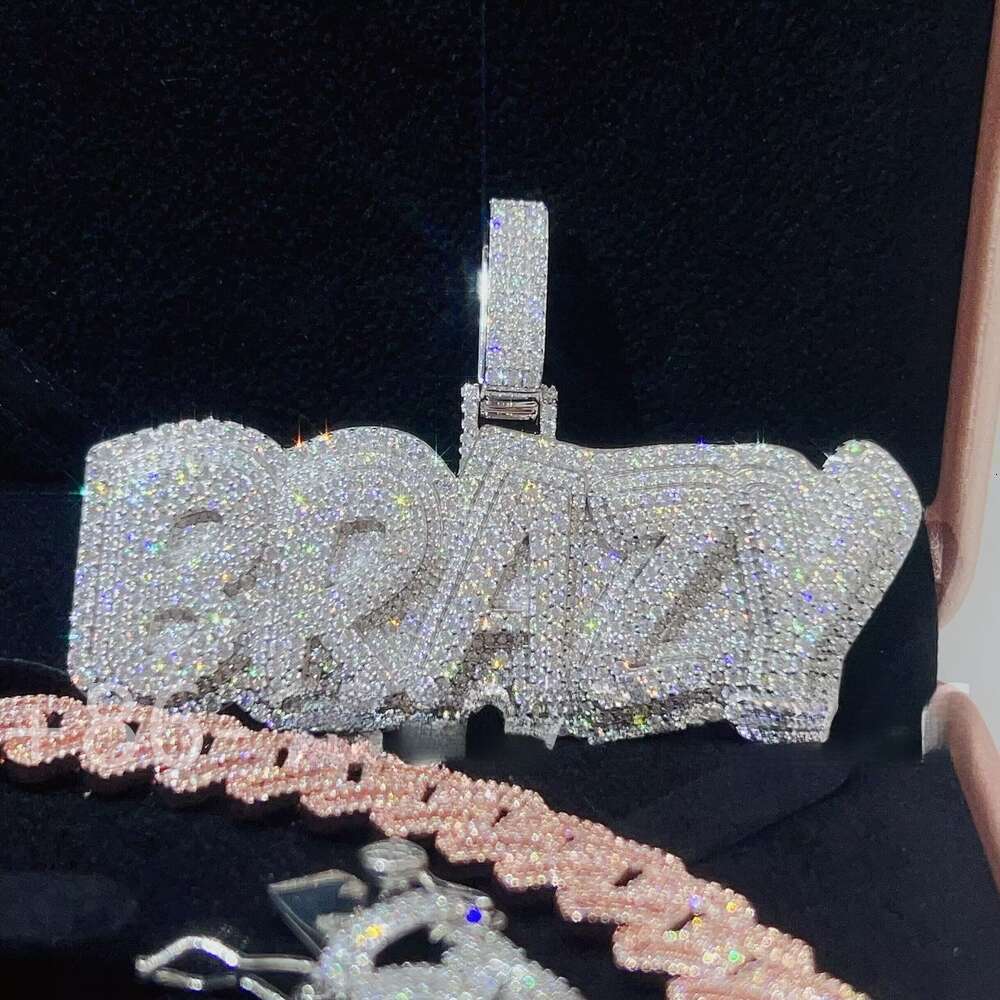 necklace moissanite chain Vvs Dia Sterling Sier Gold Iced Out Letter Pendan Cuban Link Hip Hop Custom Name Pendant