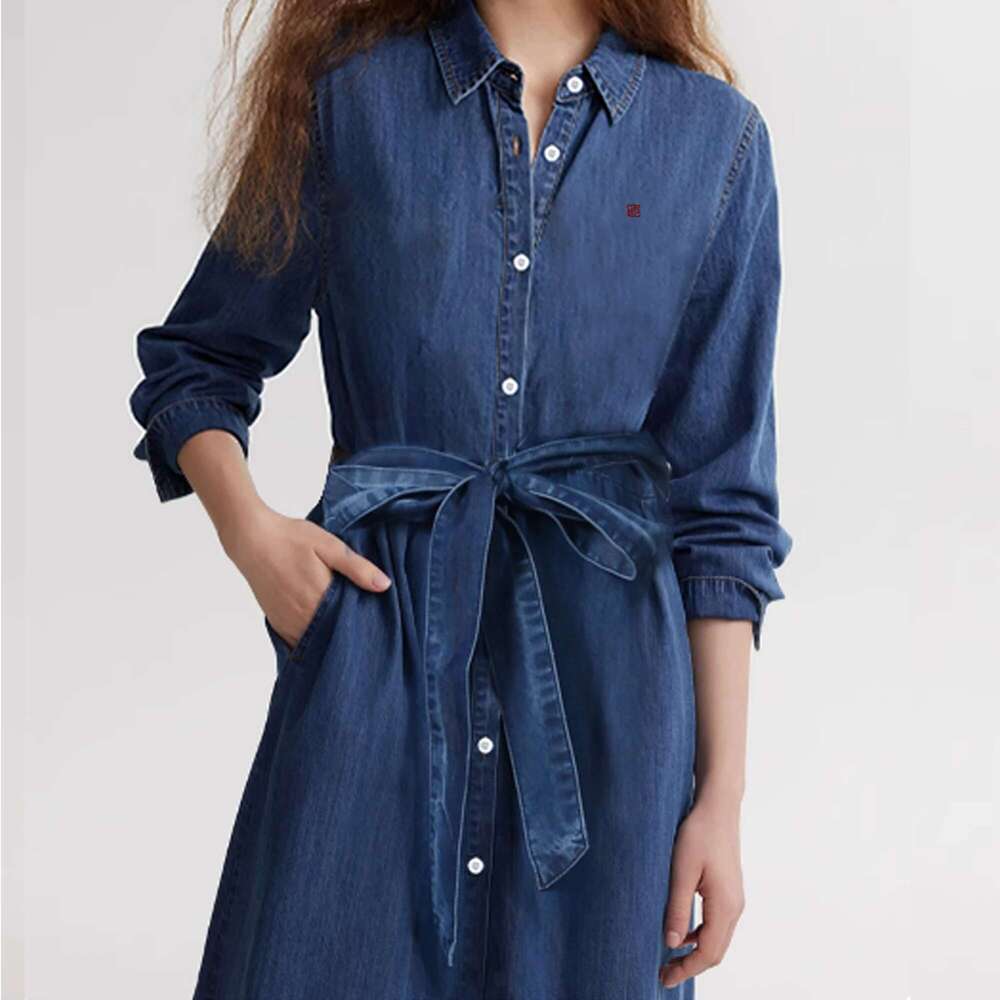 CHCH Women's Shirt 2025 New Denim Long Skirt A-Line Belt Looks Thin