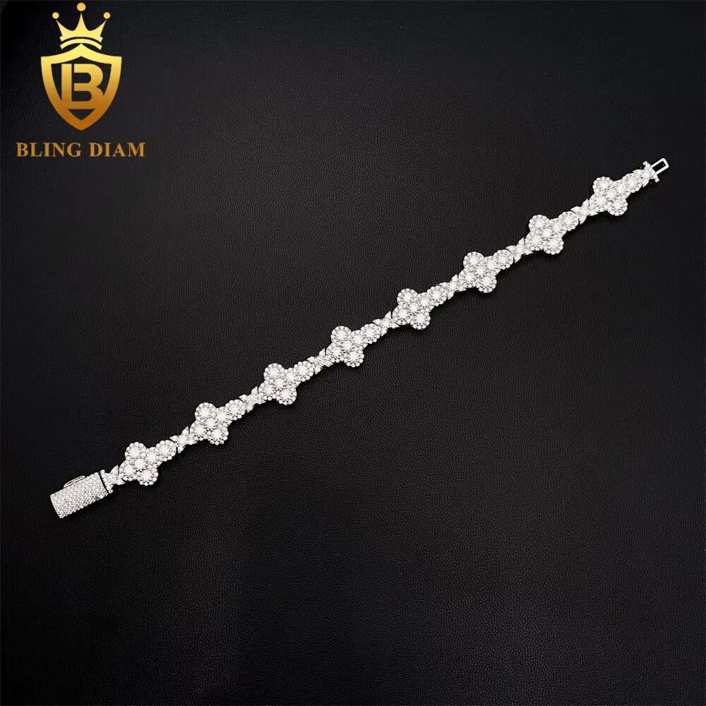 Iced Out 925 Silver Pass Diamonds Tester Moissanite Cuban Link Chain 10mm 13mm Flower Cross Bracelets
