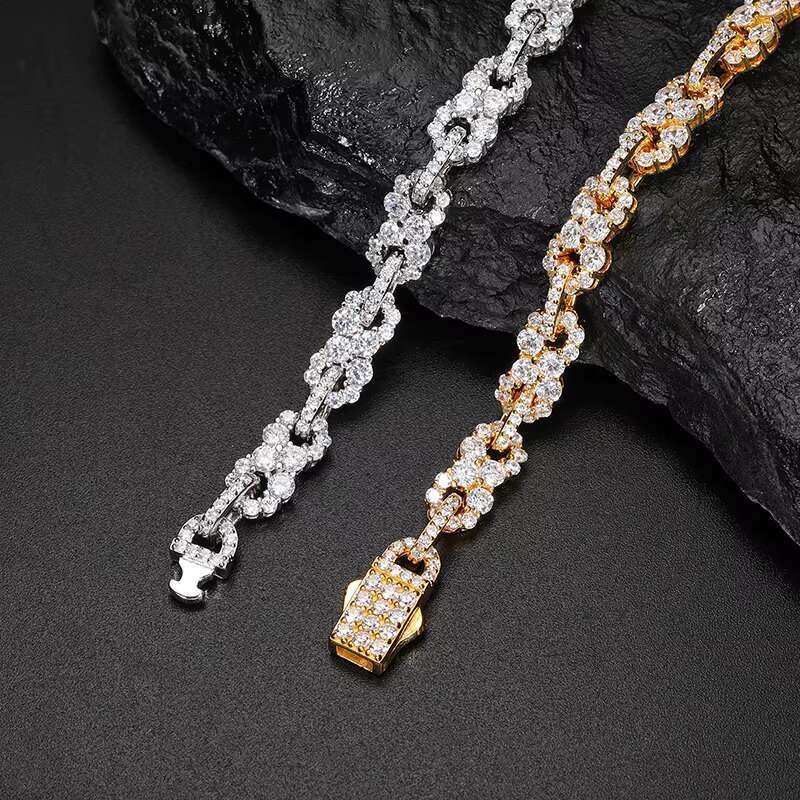 In Stock With Certificate Iced Out Jewelry 7mm Sterling Sier VVS Moissanite Dia Infinity Cuban Link Chain Bracelet