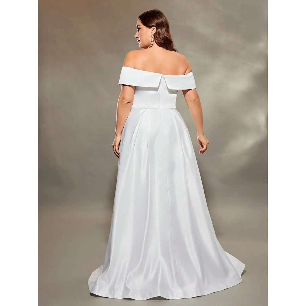 Mgiacy plus size Line neck irregular cross satin wedding full skirt Evening gown ball Party Bridesmaid dress