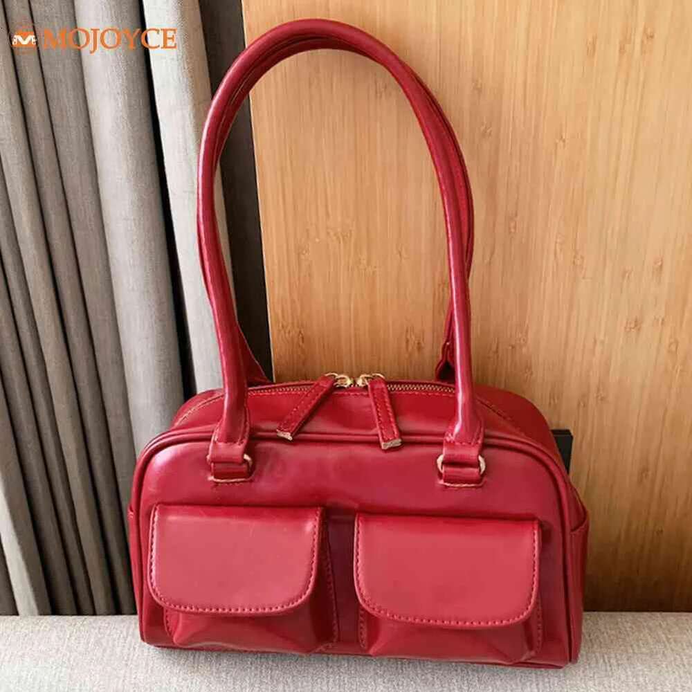 Retro Red Women's Satchel Hobo Patent Leather Multi Pocket Designer Handbag Female Shoulder Underarm Bag Tote Purses