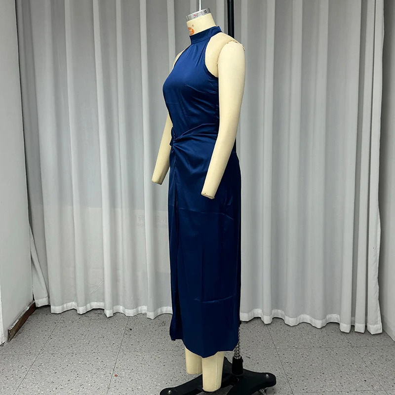 Wefads 2 Piece Set Women Summer Elegant Fashion Solid Round Neck Sleeveless Top A Line Twisted Pleated Slit Slim Long Skirts 250515