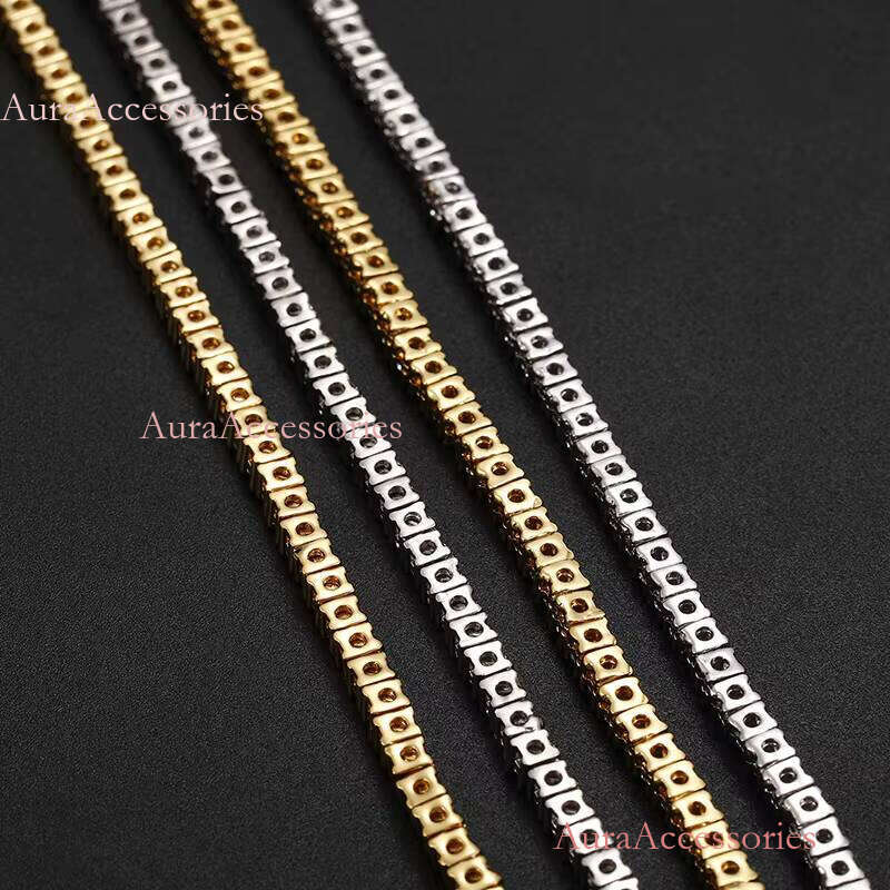 2.5mm Brass Zircon 1 Row Hip Hop Bling Jewelry Gold Sier CZ Tennis Chain Necklace Iced Out