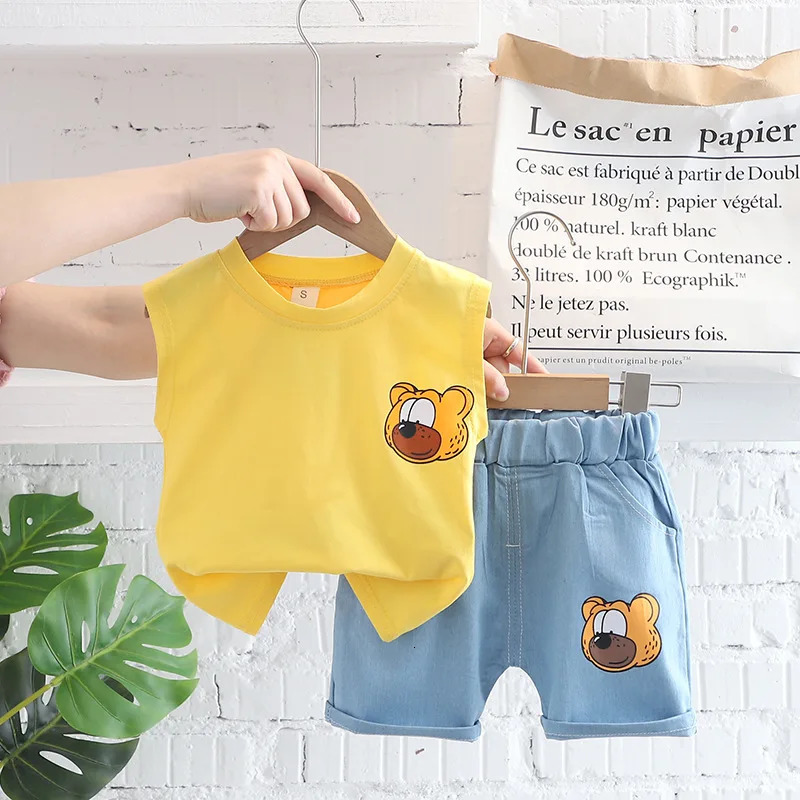 Boys Summer Children Vest Set Boys Clothes Baby Cartoon Bear Sleeveless T-shirts Shorts 2pcs Casual Sport Sets 250515