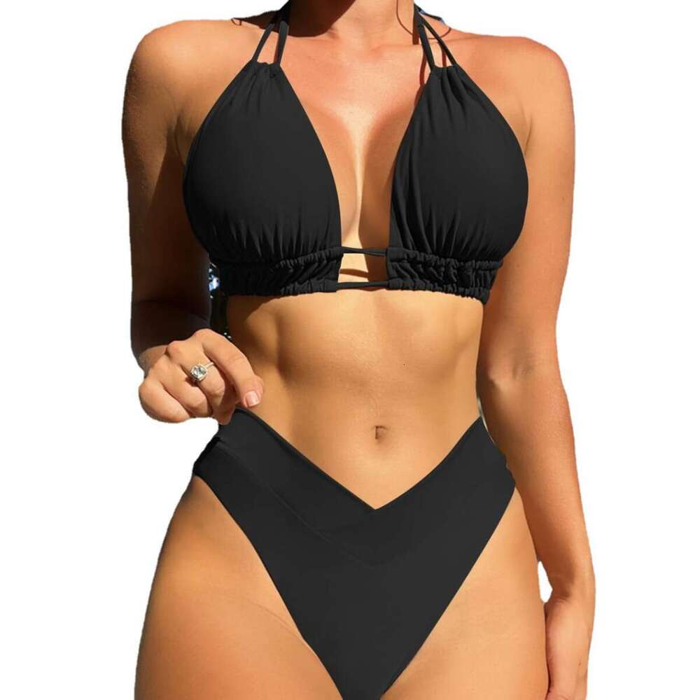 sexy women's split nylon solid color European and American swimsuit wholesale bikini 2025 new casual fashion trend clothing