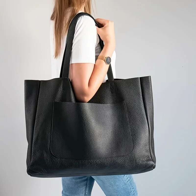New Minimalist Soft PU Leather Large Capacity Shoulder Bag Tote Handheld Women Ladies Casual Office Travel Big Purse
