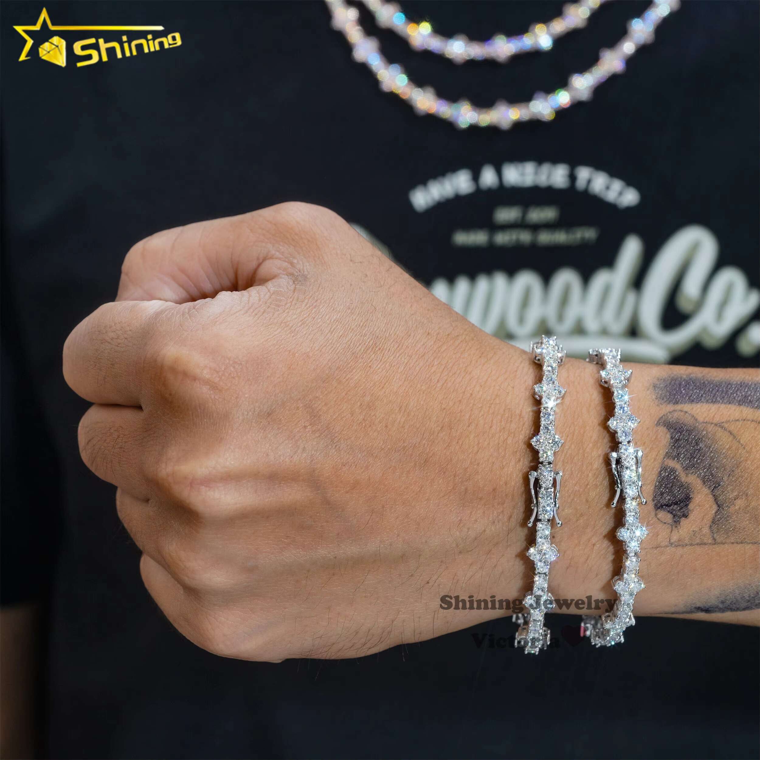 Wholesale Price 925 Sterling Silver Diamond Bracelet 3mm Hip Hop Style VVS Moissanite Cross Tennis Bracelet