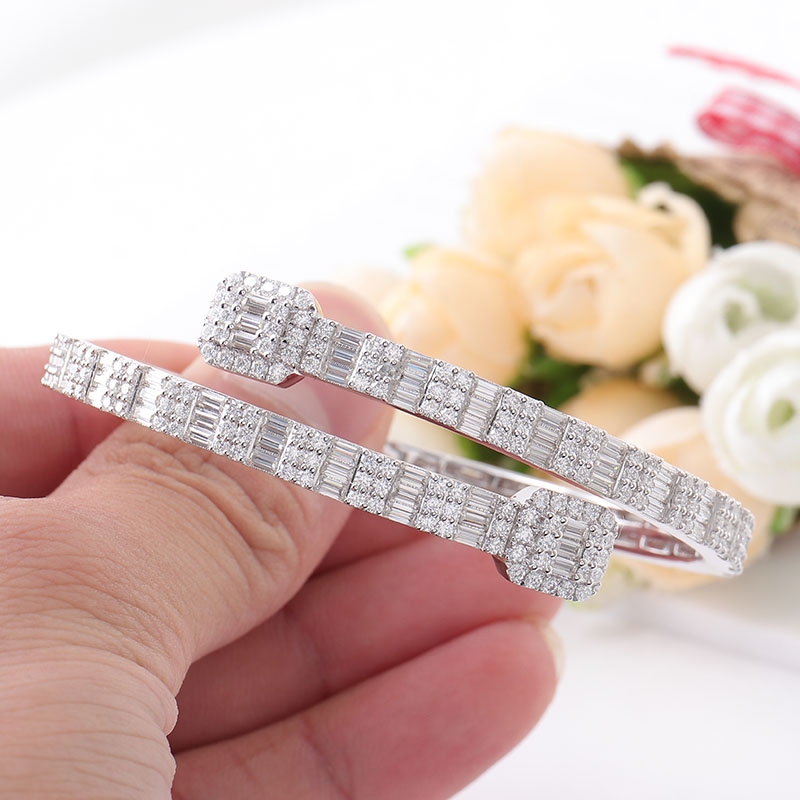 New Arrivals Fashion Men Jewelry 925 Silver Iced Out Hip Hop Jewelry DEF VVS1 Baguette Round Moissanite Diamond Bracelet Bangle Men or Women