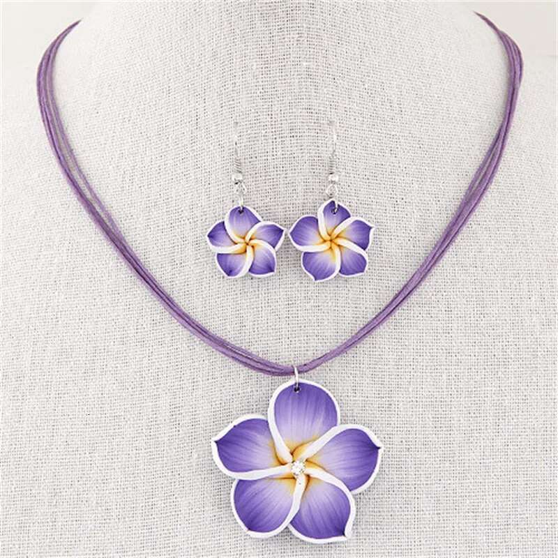 Fashion Romantic Plumeria Flower Jewelry Set Sweet Flowers Earrings Pendant Choker Necklace Girls Party Wedding Christmas Gifts