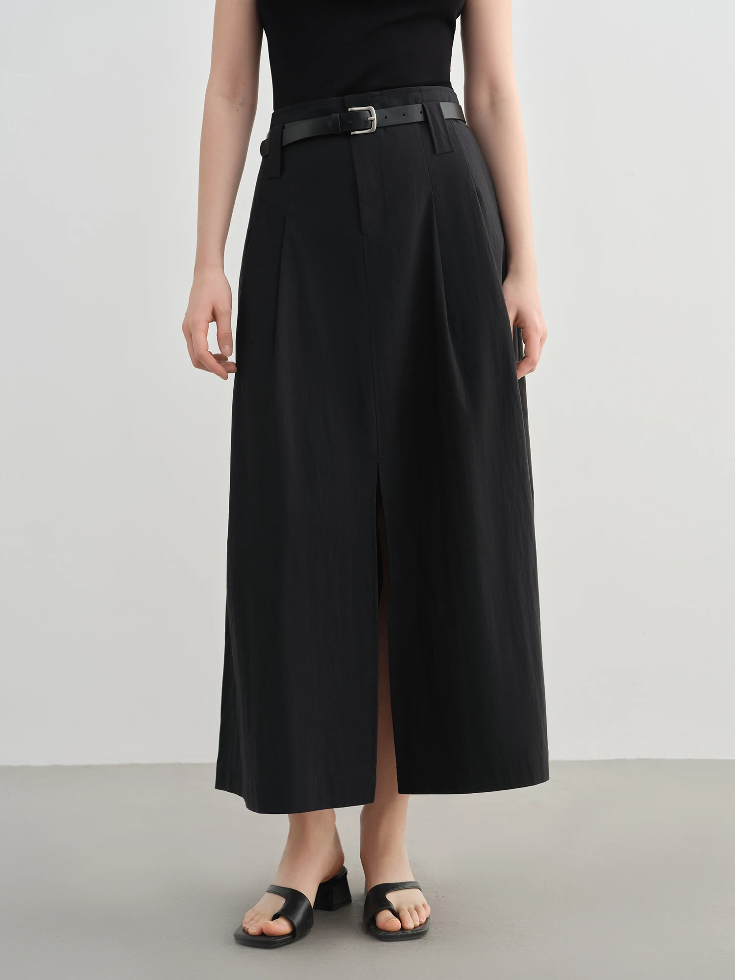 DUSHU Plus Size Pleated Slit Skirt For Women Summer Arrival Slightly Fat Allmatch Slim Aline Chic 25DS82614 250515