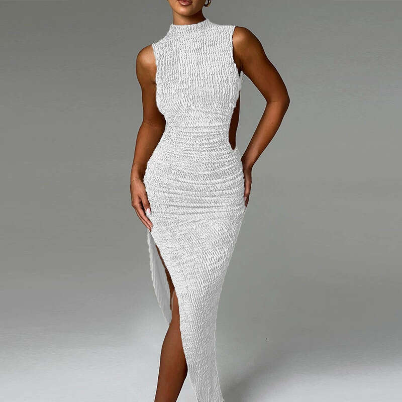 YJ24116 Summer 2024 New Style Fashion Tank Top Texture Open Back Split Tight Dress for Women