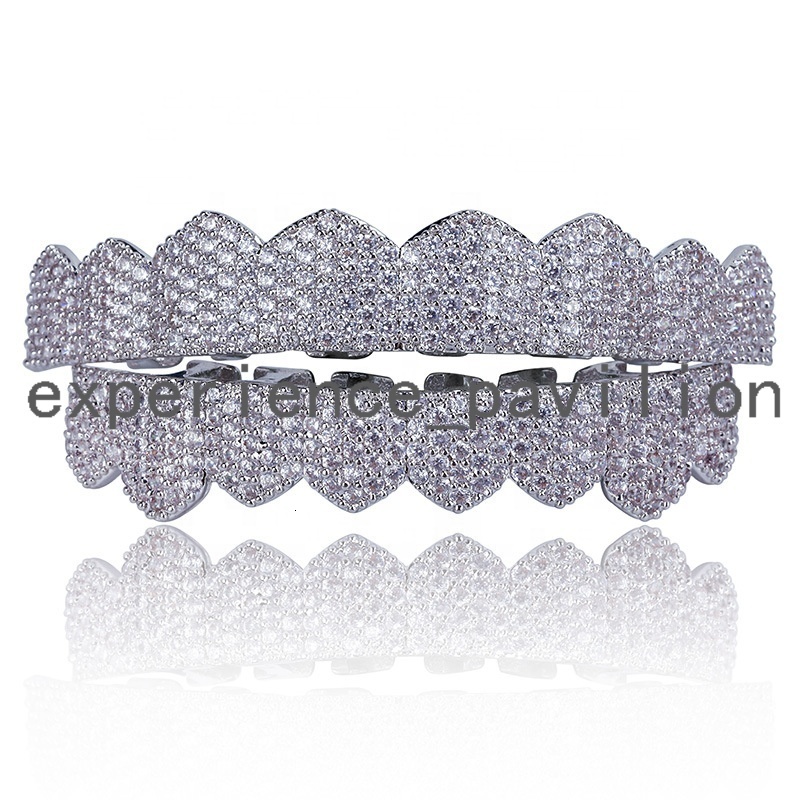 Mens Gold Hiphop Bling Micro Pave Teeth Grillz Set moissanite Diamond Iced Out Dental Grills