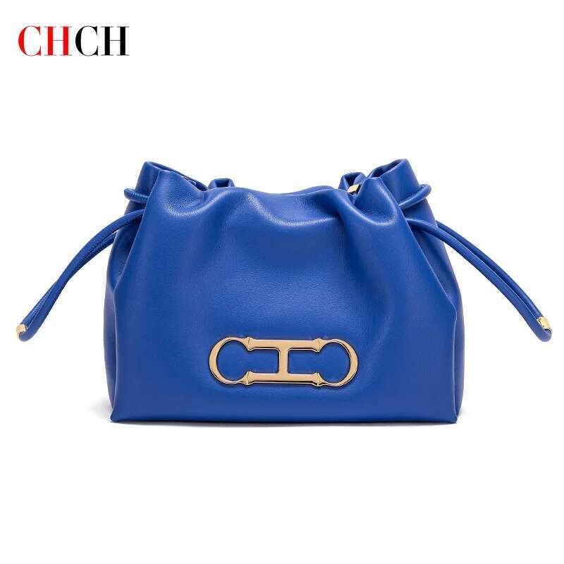 CHCH Women's Shoulder 2024 New Simple Commuter Black Drawstring Cloud Bag Wallet