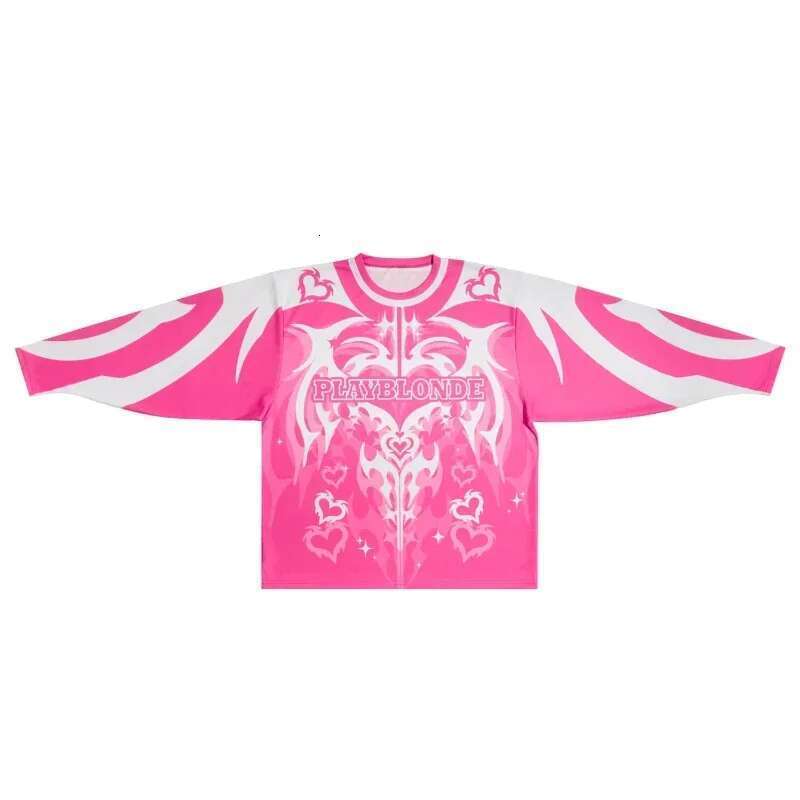 Y2K Trendy Jersey Pink Love Graphic Long Sleeve T Shirt Dead Blonde Retro Gothic Casual Unisex Loose Pullover Women Streetwear