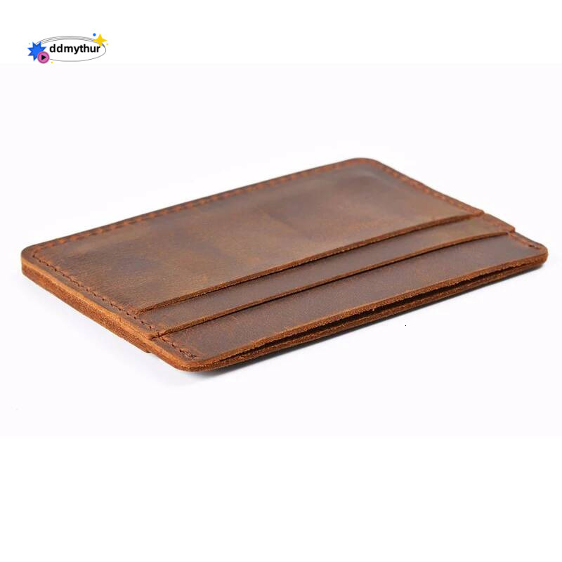 Classic Vintage Crazy Horse Card Holder Genuine Leather Business Wallet Men Perfect for Credit Cards and IDs ddmythur