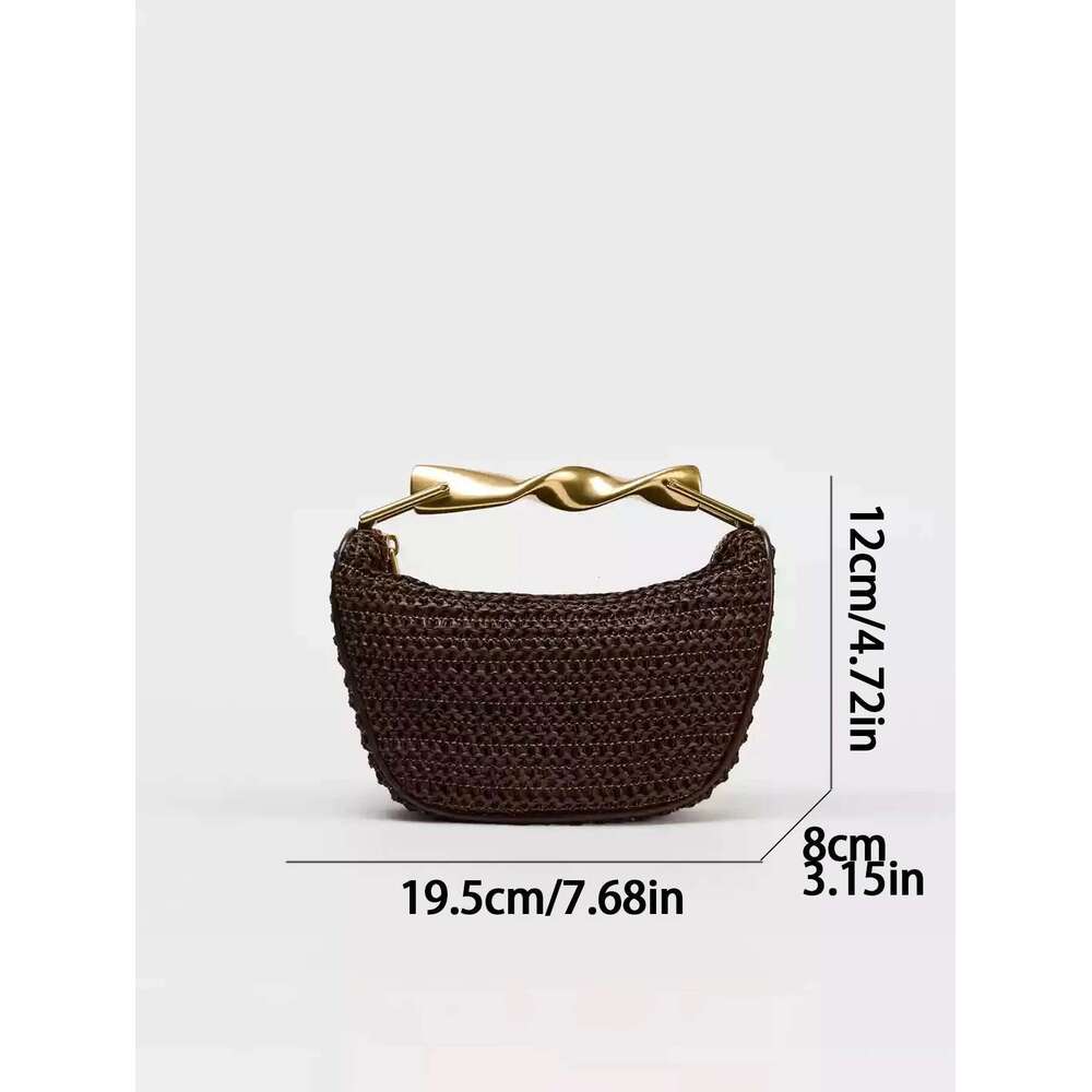 Metal handle Mini Crossbody zipper Braided bag Beach braided adjustable shoulder strap