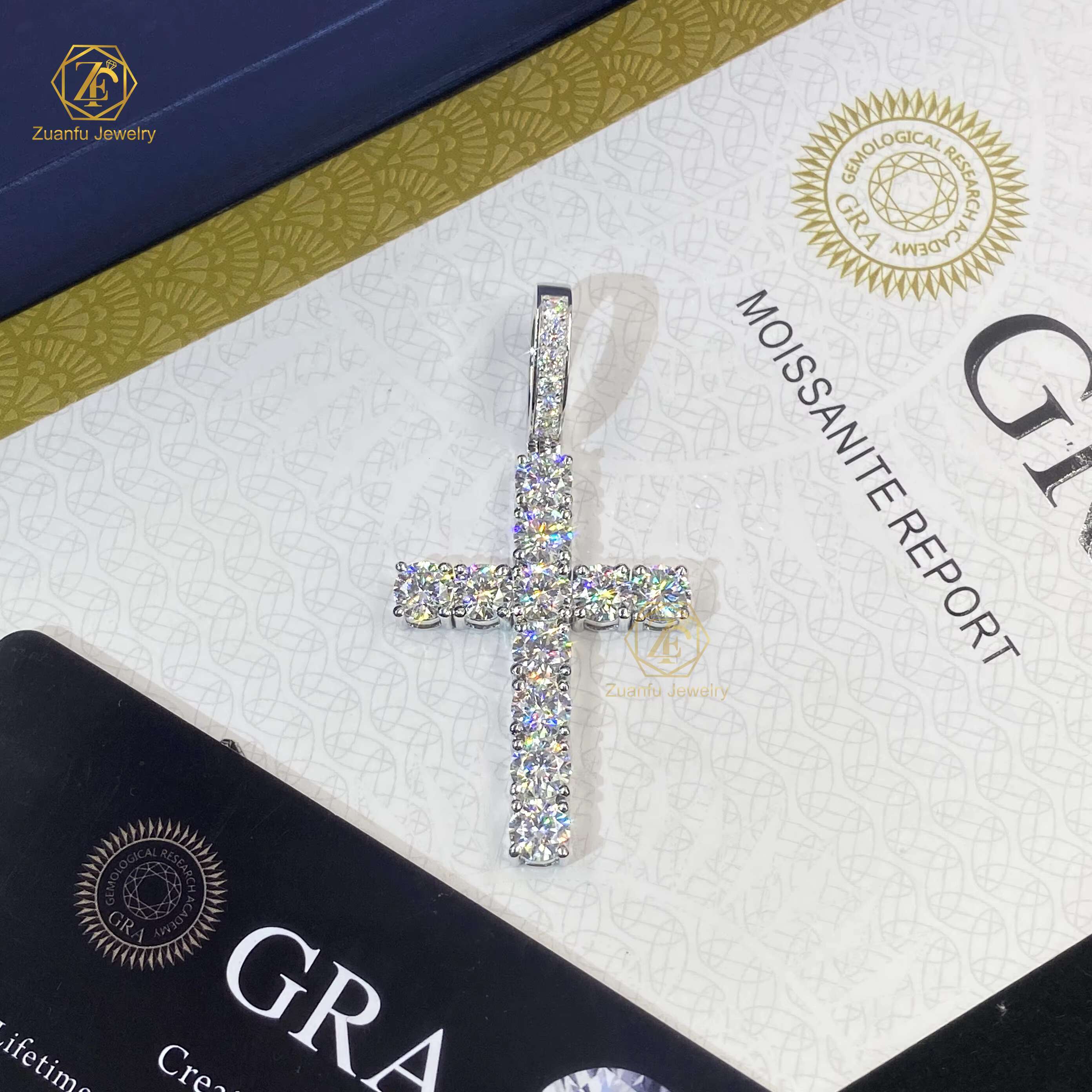 RTS 5mm D VVS1 Moissanite Diamond Pendant 925 Silver Plated Rhodium GRA Moissanite Cross Pendant for Christianity
