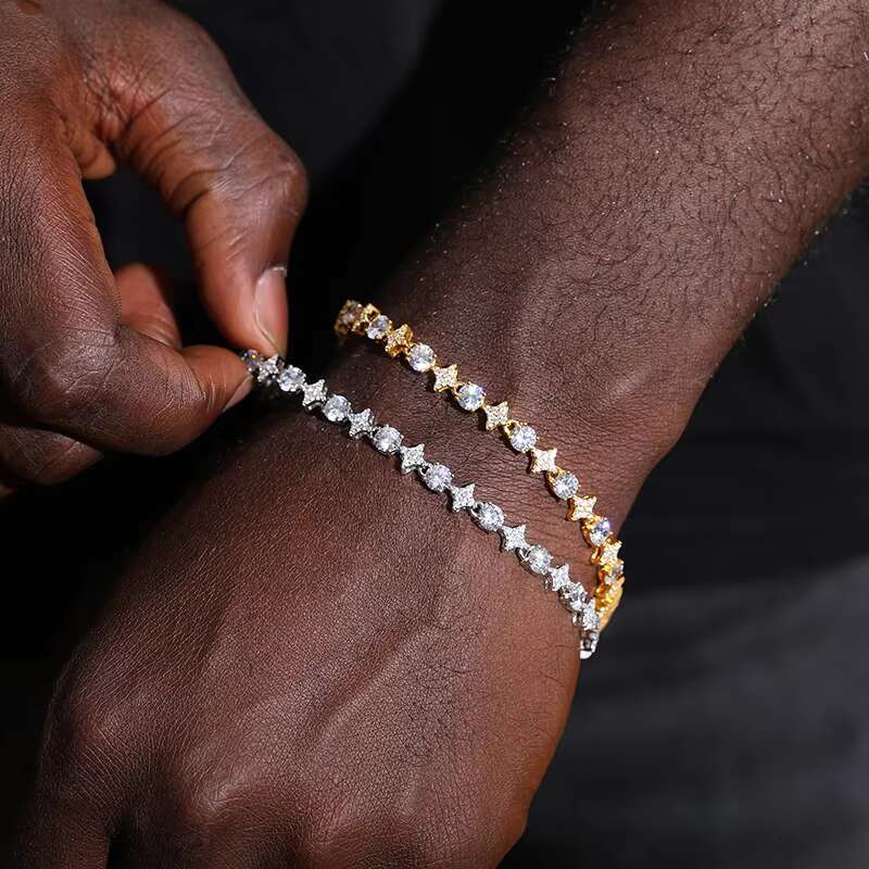 Lab Created Diamond Hip Hop Jewelry 925 Silver Star Bracelet Prong D Color Moissanite Star Bracelet for Friends Gift