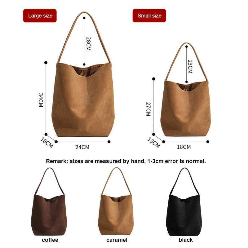 2024 Autumn New Women Suede Lady Large Capacity Bucket Tote Female Underarm Shoulder Bag Commuter Soft Split Leather Handbag