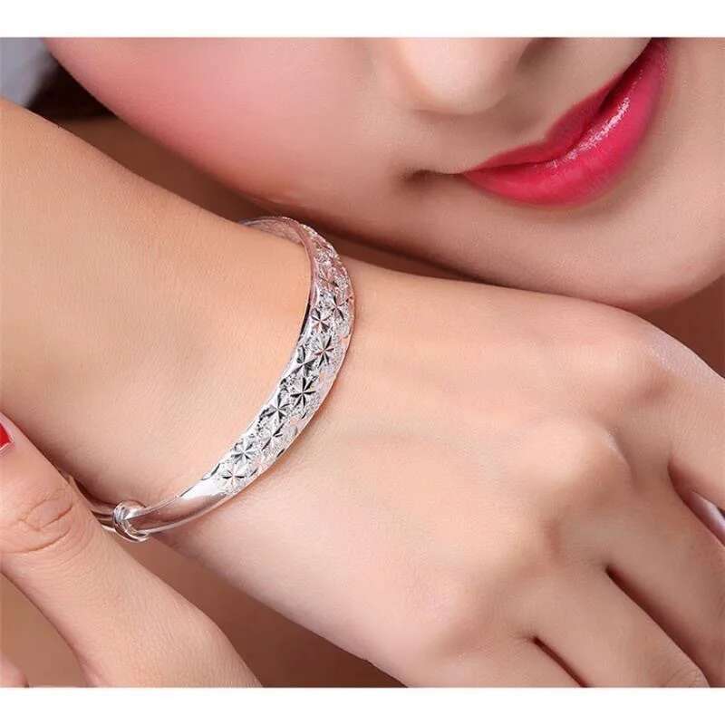 Sterling Sier Original Romantic Gypsophila Star Bangles For Women Fashion Bracelets Party Wedding Accessories Jewelry