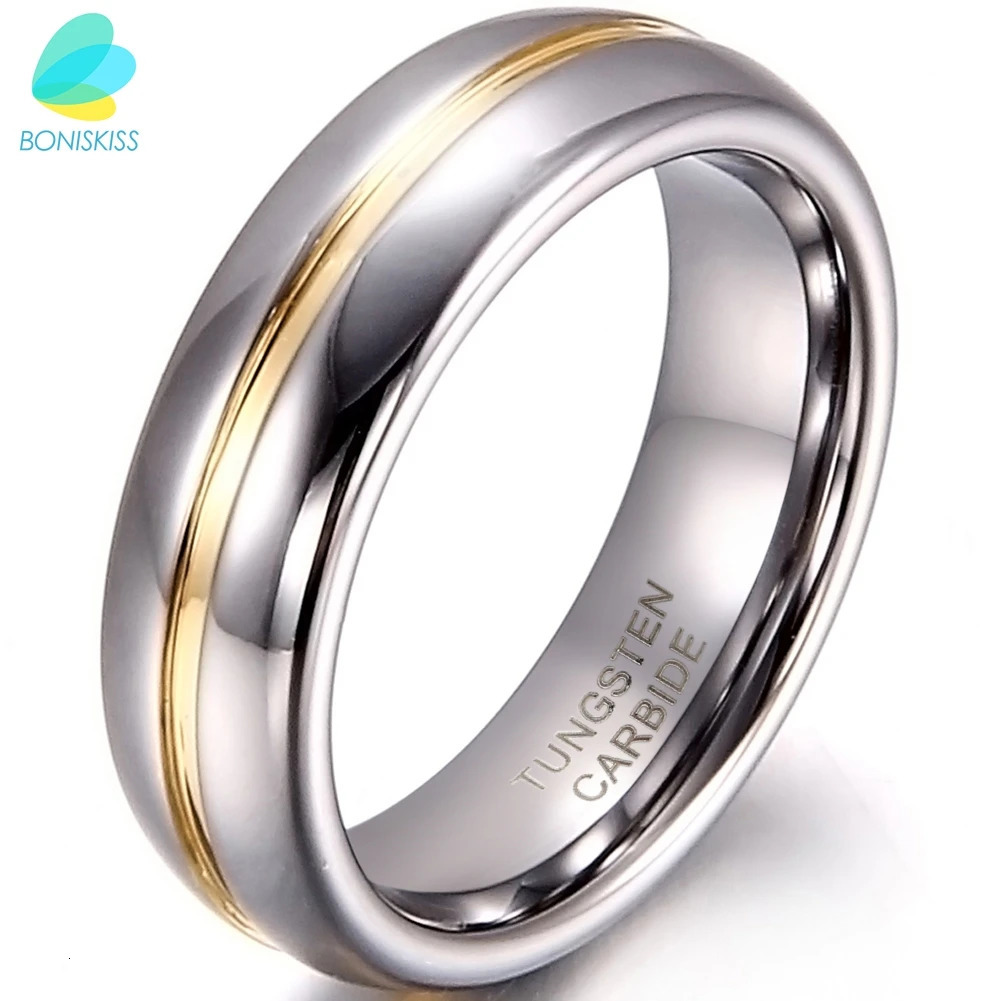 BONISKISS Couple Inset Tungsten Carbide Ring for Anniversary Engagement Wedding Rings 6/8 mm Bague Femme Lovers Jewelry Ring 250515