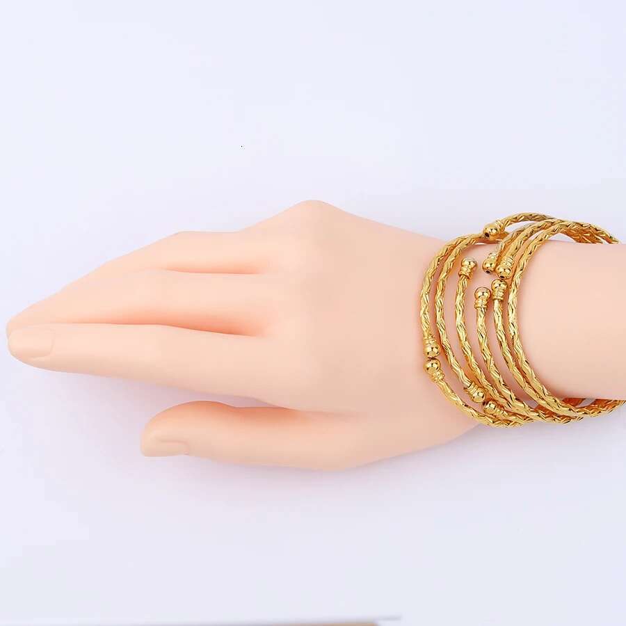 3Mm/6Pcs Ethiopian Wedding Bride Gift Gold Color Indian Bangles Dubai Jewelry For Women Africa Ball Jewellery Beads Bracelet