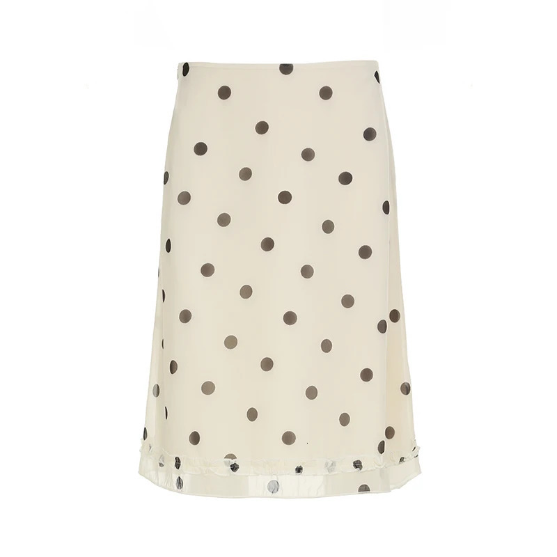 Elegant England Style Dot Print Women MidLength Skirt Edible Free Fungus Simple High Fashion Long 250515