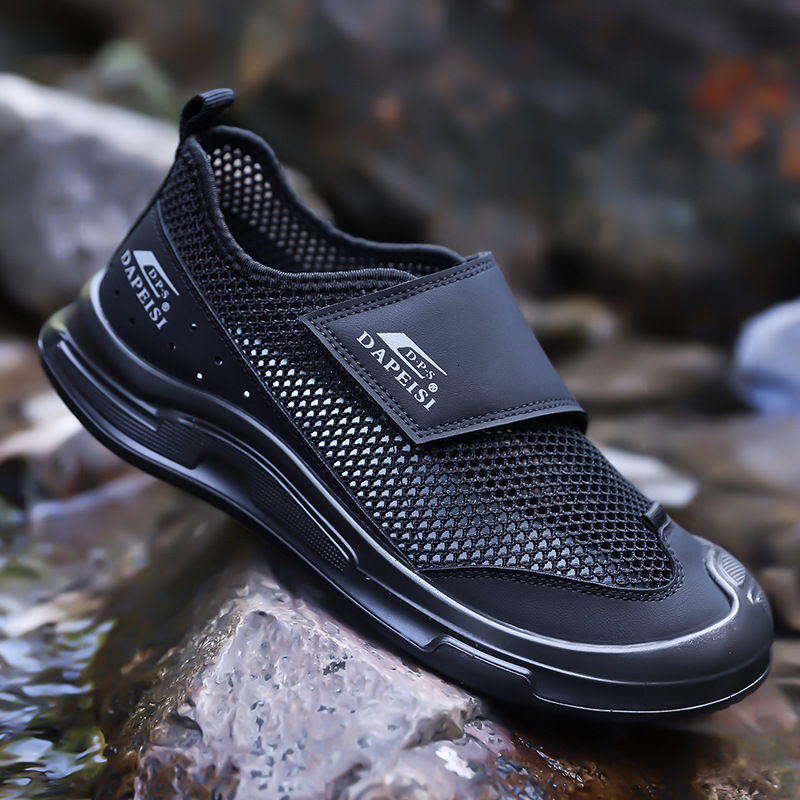 Mesh Men S New Summer Breathable Hollow Leather With Soft Soles Casual Shoes Slip Resistant Toe Caps Outdoor Casual Shoes Ddmysaturn
