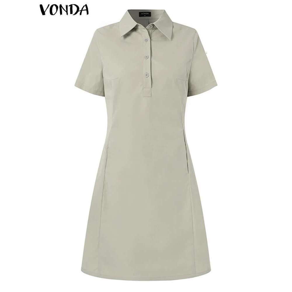 VONDA 2024 Summer Mini Dress Elegant Women Sexy Sleeve Solid Color Party Short Sundress Casual Beach Vestidos Robe Femme