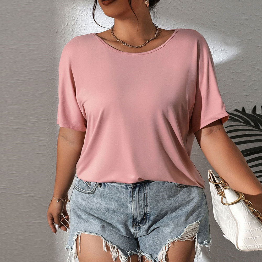 Summer New Plus Size Womens Loose Casual Round Neck Knitted Short Sleeved T-shirt Versatile Top