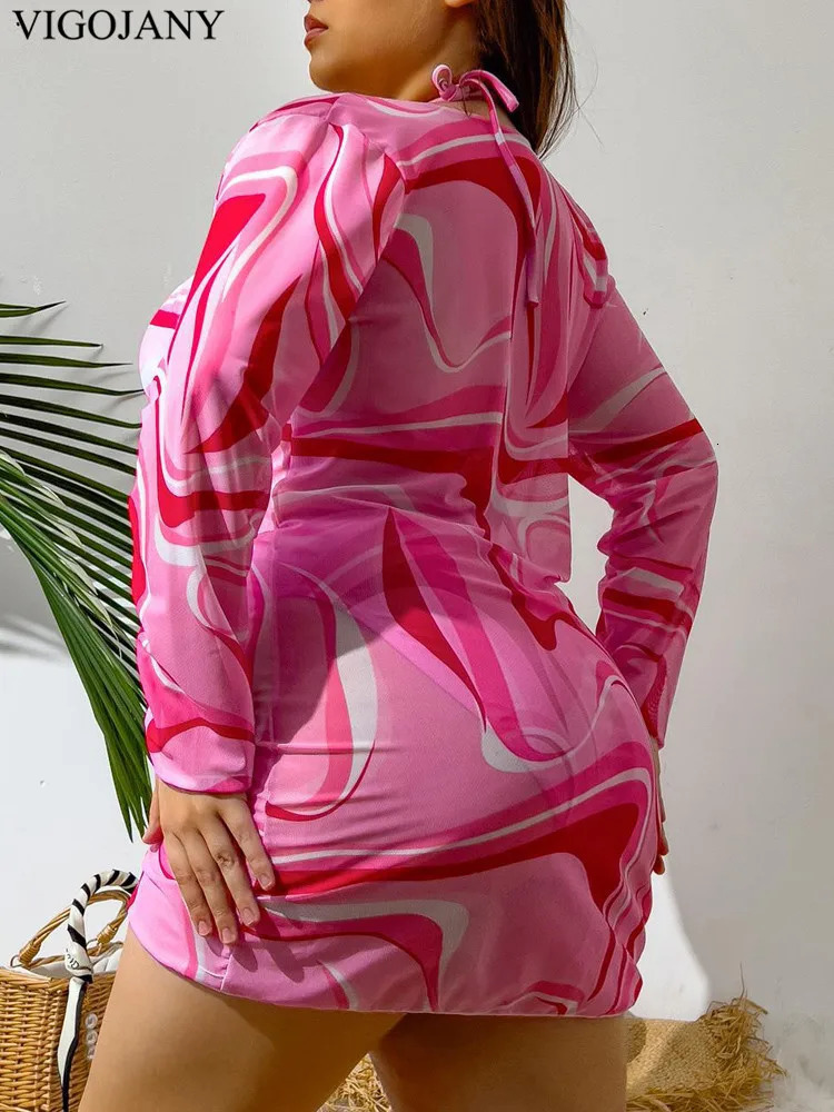 VigoJany 2025 Print 3 Piece Long Sleeve Smock Plus Size Push Up Bikini Women High Waist Big Swimsuit Beach Chubby Bathing Suit 250515
