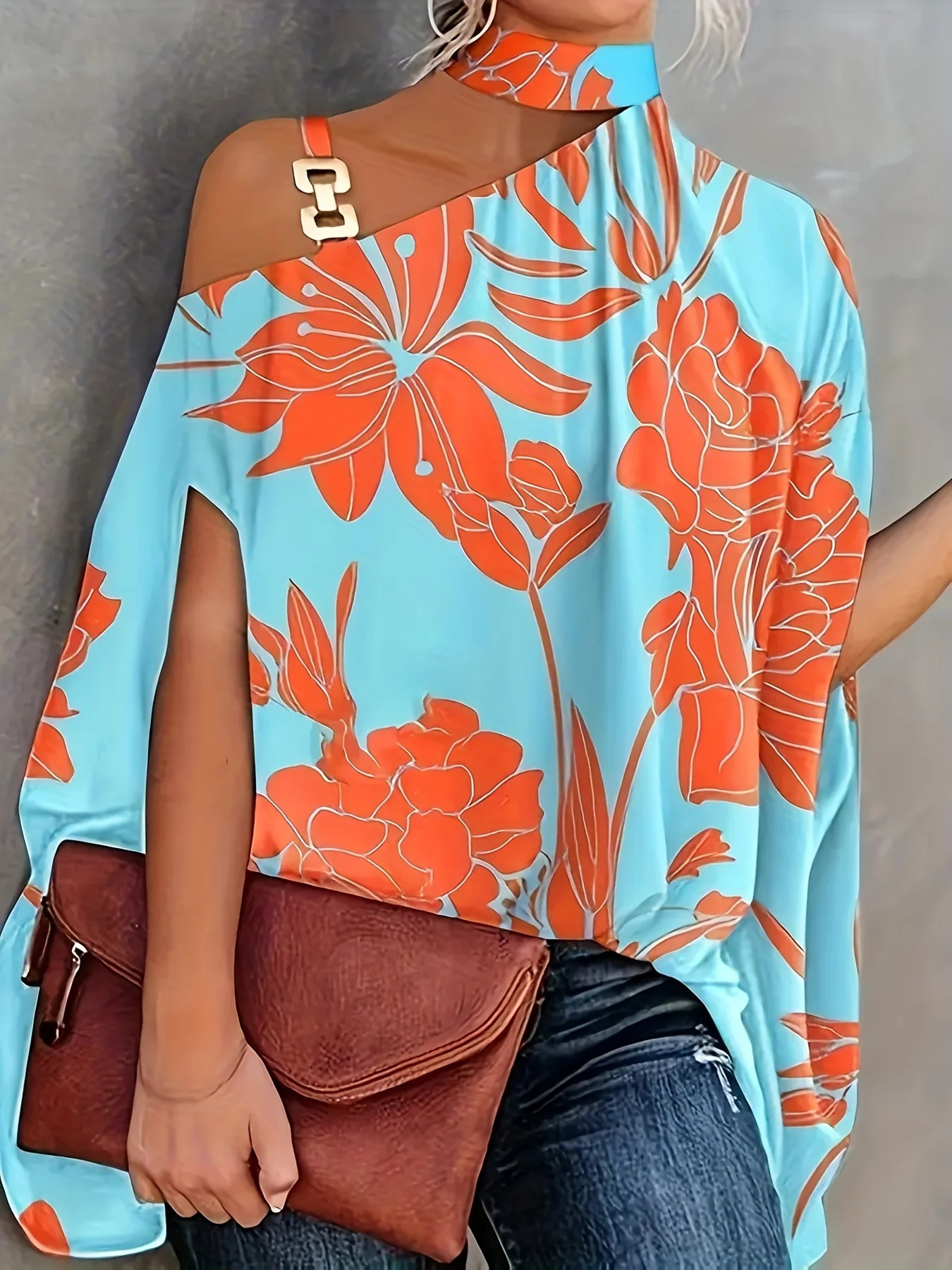 Plus Size Sexy Halter Loose Blouse Tops Elegant Print Off Shoulder Batwing Sleeve Pullover Shirt 2023 Summer Fashion Str 250514