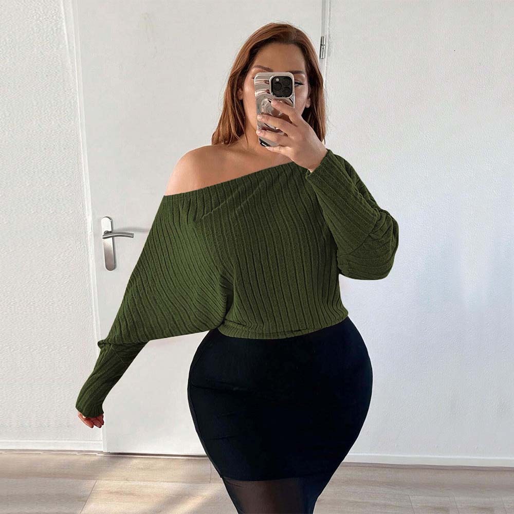Autumn and Winter New Plus Size Womens Sexy Off Shoulder One Neck T-shirt Fashionable Casual Top