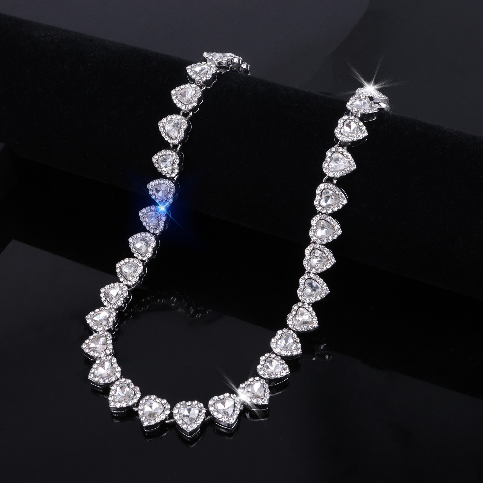 Trendy 11mm Heart Shaped Glass Crystal Rhinestone Cuban Necklace for Men, Hip Hop Jewelry, Stylish Cross-Border Wholesale Fashion Accessories