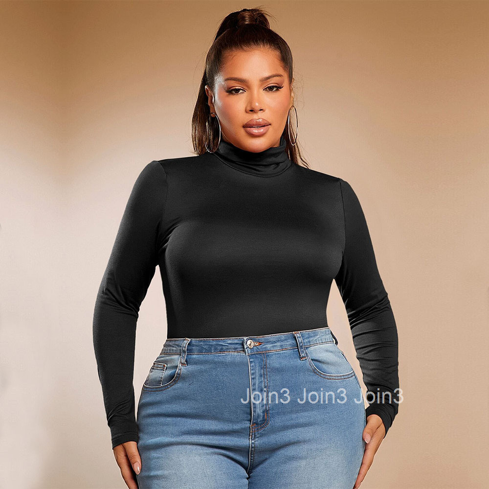 Large Size Womens Sexy and Simple T-shirt for Autumn and Winter Slim Fit and Slimming High Neck Inner Top
